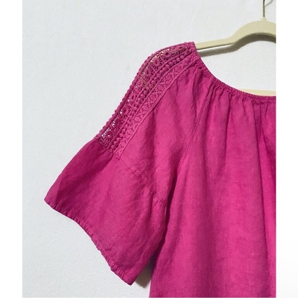 Terzo Millennio Top Womens Small Off the Shoulder Crochet Sleeve Pink Linen Boho - Picture 3 of 7